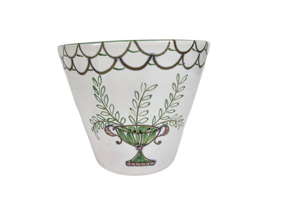 Image 1 of Vintage - ceramic flower pot - Italian - hand-painted - flowers - 60s