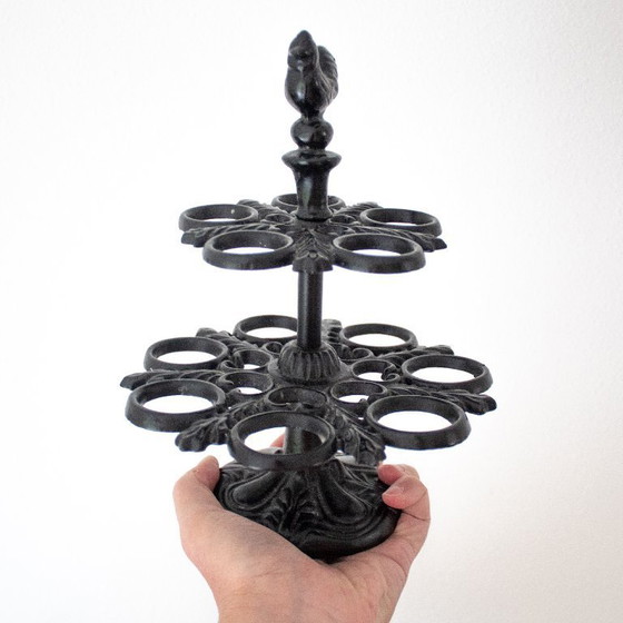 Image 1 of Vintage French Cast Iron Egg Stand with Rooster