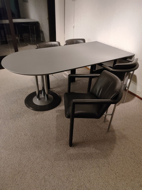 Image 1 of Dining room table with 4 leather chairs