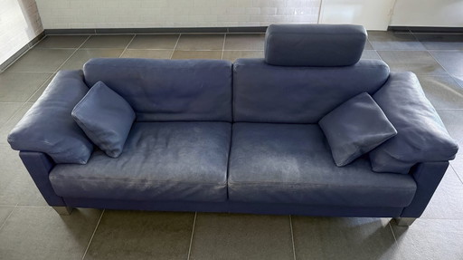 Divano De Sede DS17, 240 cm, pelle blu con supporto extra per il collo