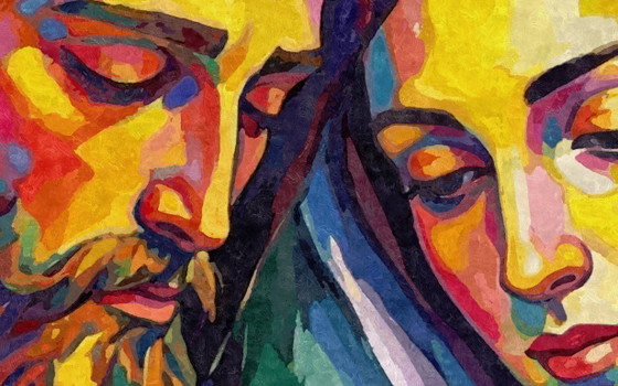 Image 1 of Jesus, Mary and Joseph / Impressionist oil painting (60x60 cm)