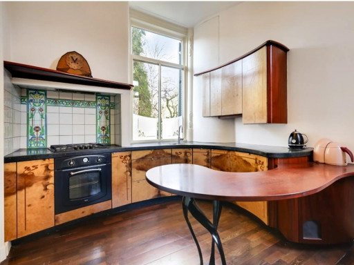 Unieke Custom Jugendstil Designkeuken (1996) – Organisch Fineer met Bar & Radiatorombouw – Merk onbekend, wandkast, Wood