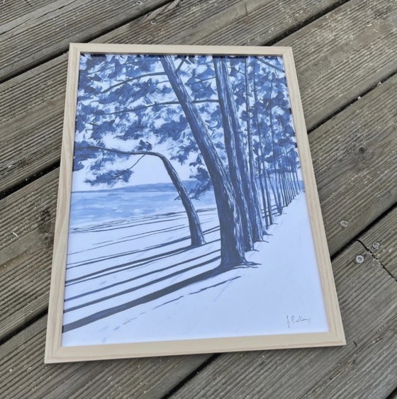 Image 1 of Indigo-inkt op wit papier, 40x30cm