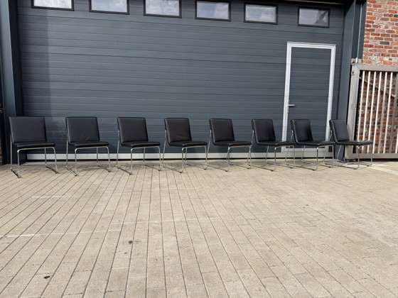 Image 1 of 8x Leolux dining chairs Black leather in MINT CONDITION!!