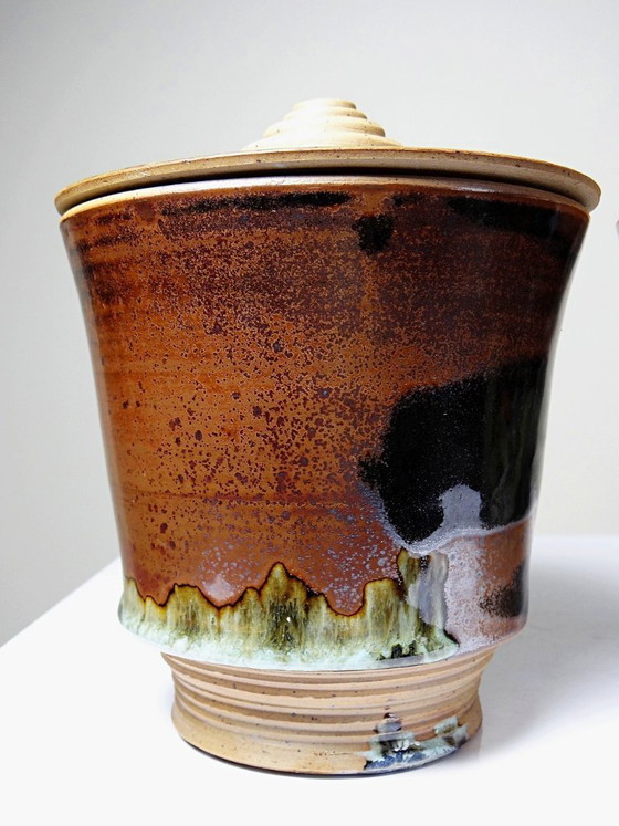 Image 1 of Pair of vintage 80s-90s Japanese-style stoneware pots from Studio Poterie, handcrafted and signed