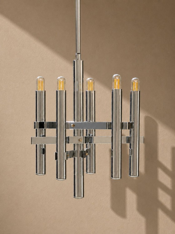 Image 1 of Gaetano Sciolari Mid-Century Modern Chrome Chandelier