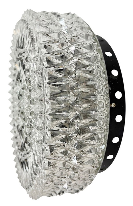 Lampada da parete o soffitto in vetro vintage di Elektroinstala, anni '70