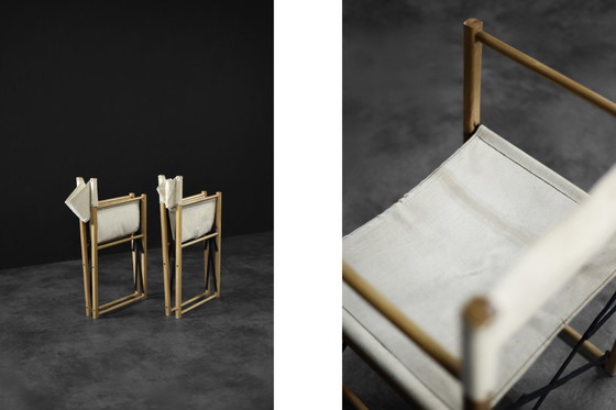 Image 1 of Sedie da regista Safari in faggio e tela, vintage, metà secolo, scandinavo moderno, anni '60, set di 2