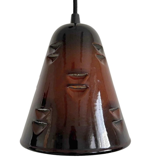 Vintage pendant lamp metal enamel brown 1970's