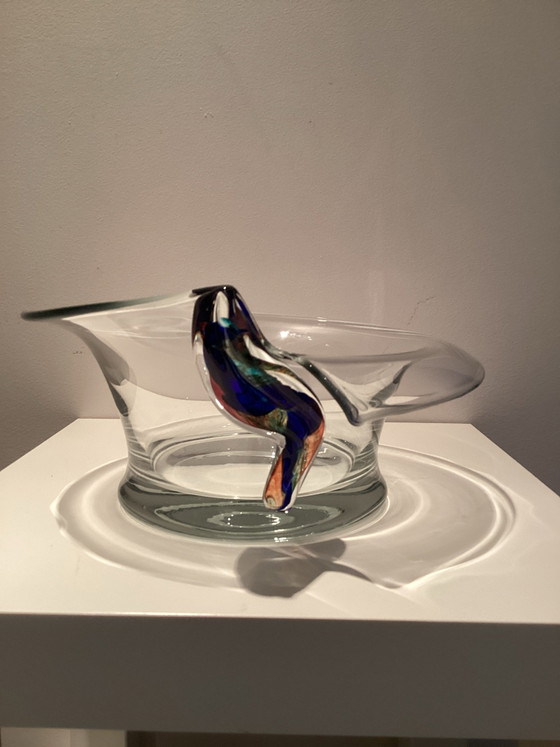 Beautiful “wing-shaped” Bowl designed by Frantisek Zemek in 1956., Mstisov, Glass, Multi Color (photo 5 of 5)