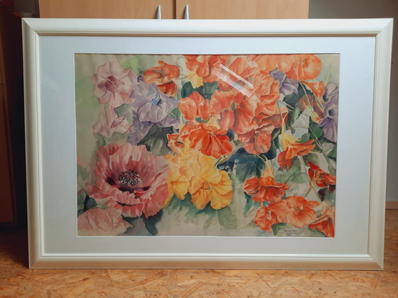 Image 1 of Peinture aquarelle motif floral