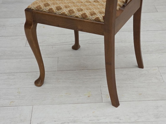Image 1 of 1930s, set of 6 Danish vintage chairs, furniture velour, oak wood, reupholstered.