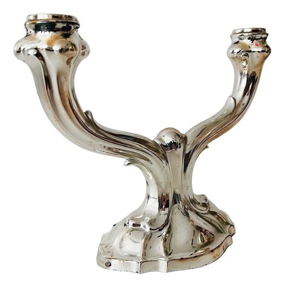 Image 1 of Vintage German Art Nouveau silver-plated candlestick with double arms, 1950s