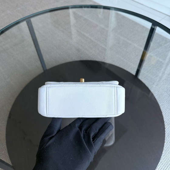 Image 1 of Chanel Classic Flap Mini Square - 17CM Quilted Lambskin White Gold Hardware Microchip