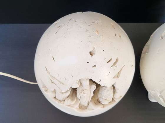 Image 1 of PAIRE DE LAMPES OEUF VINTAGE 1970 MYTHOLOGIE GRECQUE PLATRE PIERRE PONCE 70S