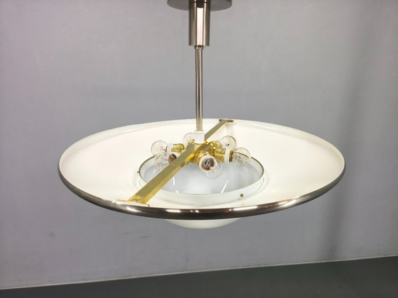 Image 1 of Bauhaus Pendant Light in Nickel and Glass, 1930s Czechoslovakia