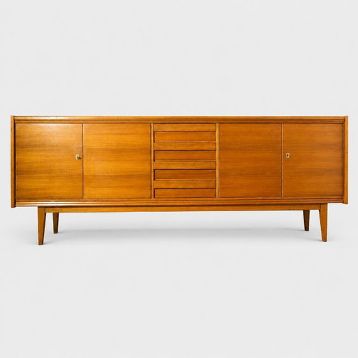 Architektonisches Sideboard im Mid-Century-Modern-Stil aus hochwertigem Okoumé – dressoirs, Wood