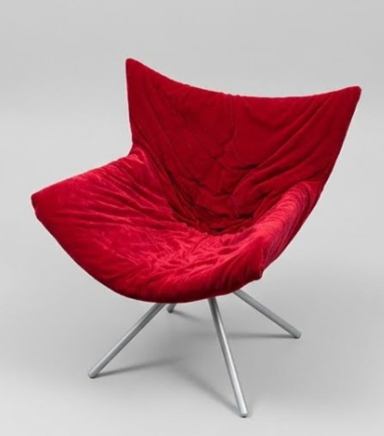 Vintage Postmodern Velvet Sculptural Lounge Chair, Berlin, Early 2000s, Armchairs, Red (photo 5 of 5)