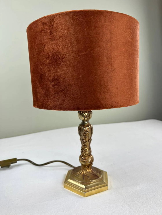 Messing- und Samtlampe – Tischlampen, Velvet, Brass (photo 3 of 12)