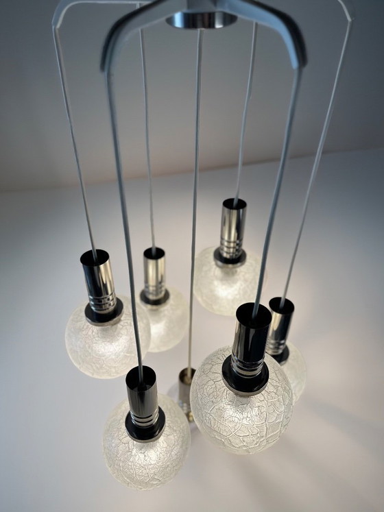 Image 1 of Lampada vintage Doria Leuchten con 7 globi in vetro craquelé