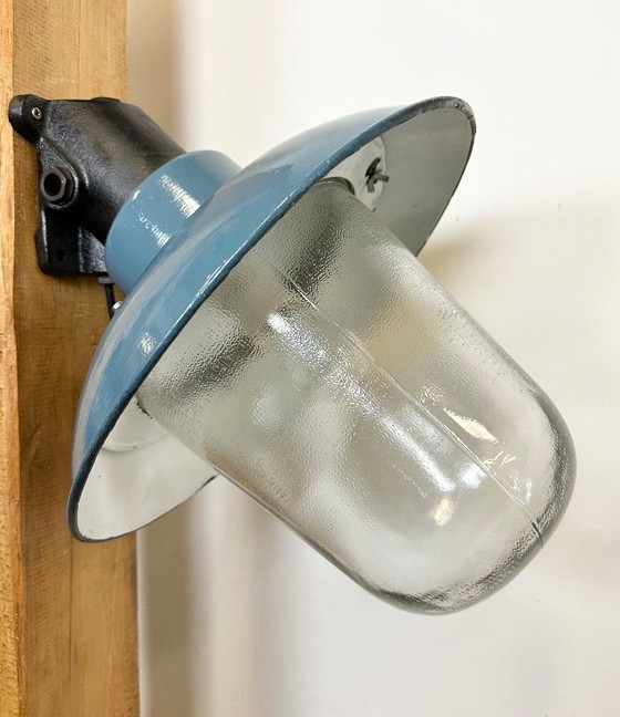 Image 1 of Industrial Blue Painted Factory Lamp Wall Light from Elektrosvit, 1960s