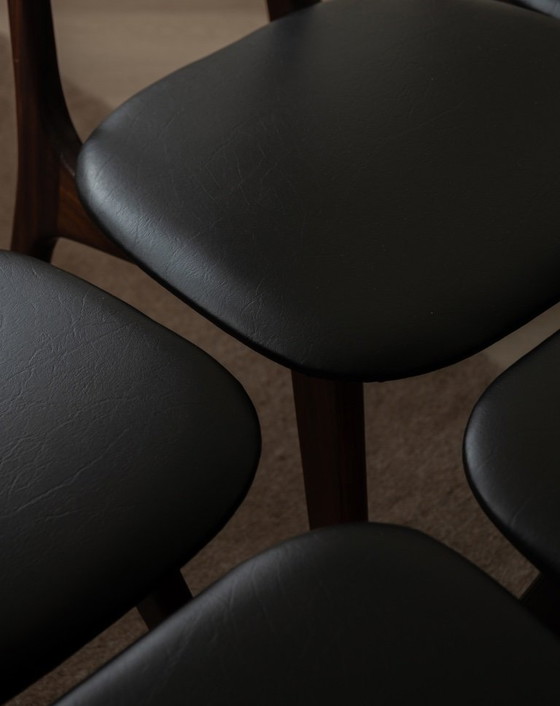 Image 1 of Vintage Dining Chairs by Louis van Teeffelen for AWA (Set of 6) | Reupholstered in Black Skai | Dutch Mid-Century | 1960s