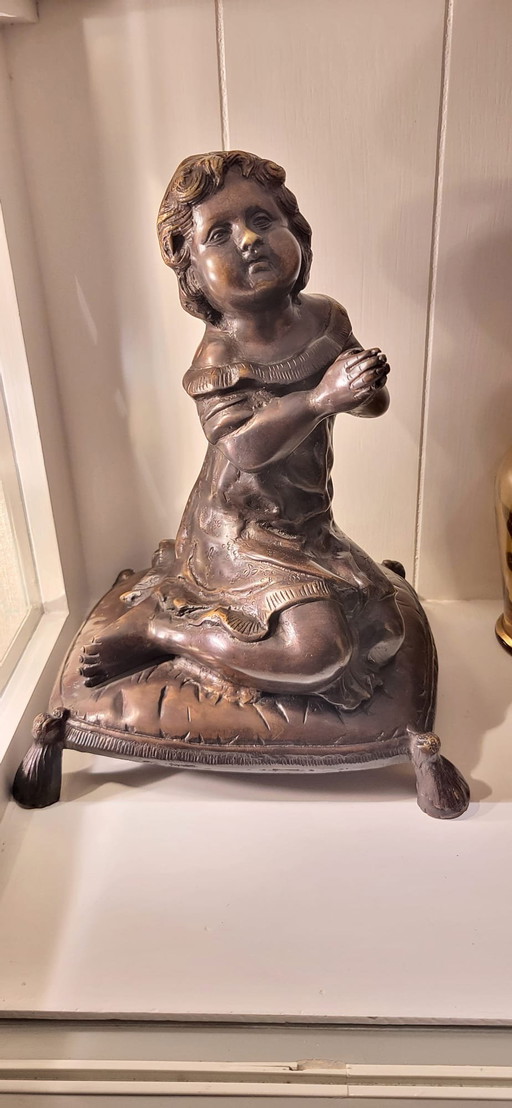 Bronze betendes Mädchen Morgen Gebet M. Moreau Bildhauerei