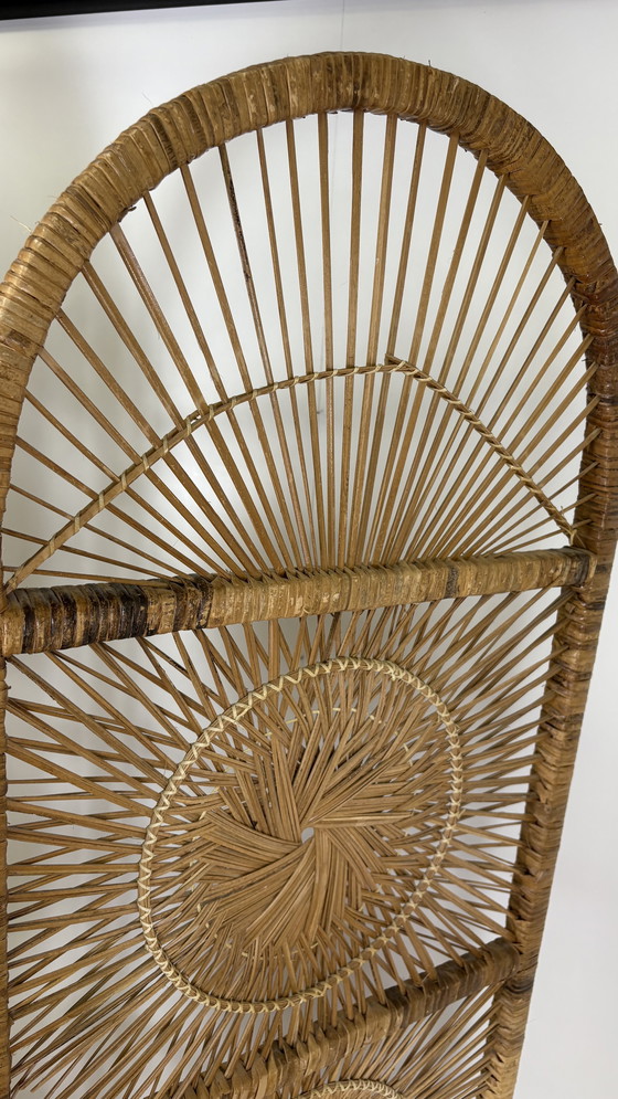 Image 1 of Vintage Sunburst rattan bamboo large folding screen room divider