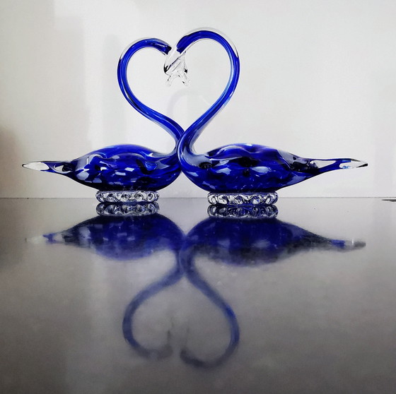Image 1 of Pareja de cisnes, de cristal. Década de 1980.