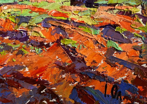 Image 1 of Original Oil Painting Sunset Field Landscape Autumn evening meadows