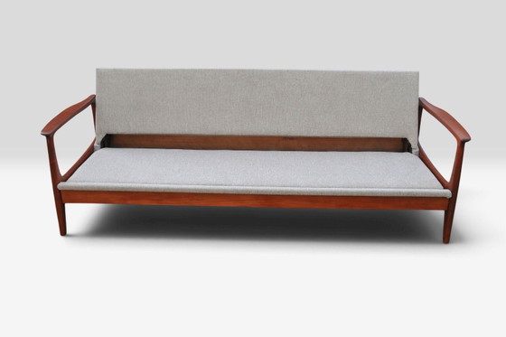 Canapé vintage en teck Eugen Schmidt Soloform et 2 fauteuils – Sofas, Bois, Textile (photo 8 of 13)