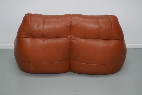 Image 1 of Divano/pouf a 2 posti in pelle patchwork vintage, nello stile di De Sede