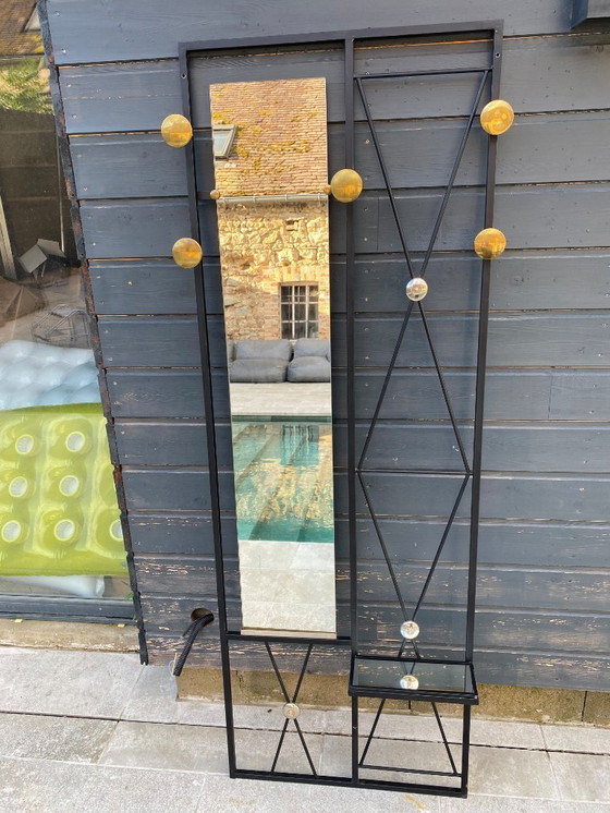 Image 1 of Garderobe wandkapstok entree spiegel 182x64cm 1950 vintage