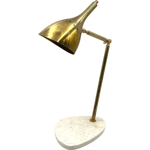 Vintage verguld messing bureaulamp met Carrara marmeren voet, Italië 1980