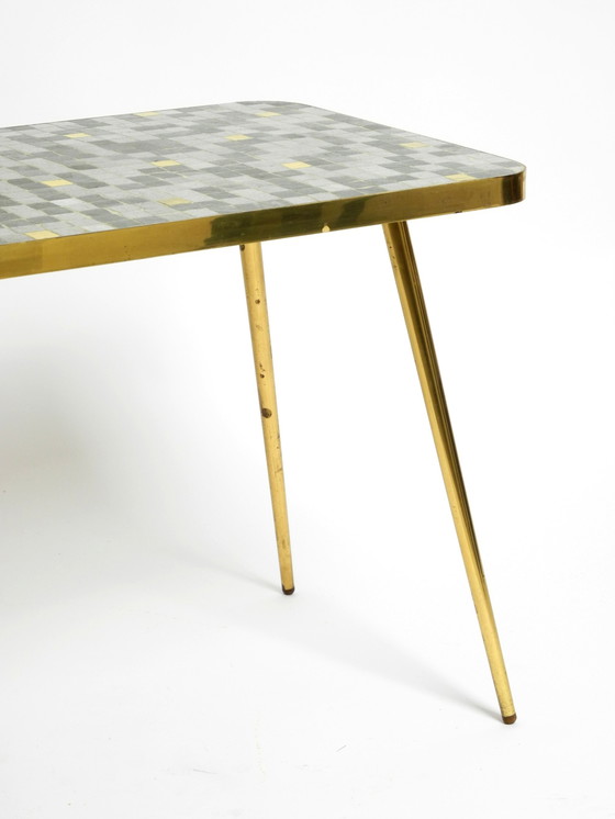 Image 1 of Beautiful Mid-Century Modern Brass Side Table With Mosaic Surface by Münchener Zierspiegel