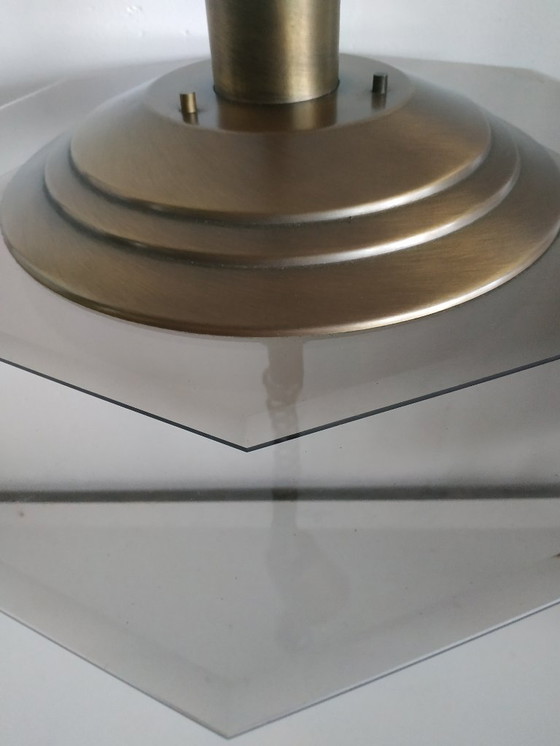 Image 1 of Vintage Adjustable Hexagon Massive Glass Ceiling Lamp (Brushed Brass)