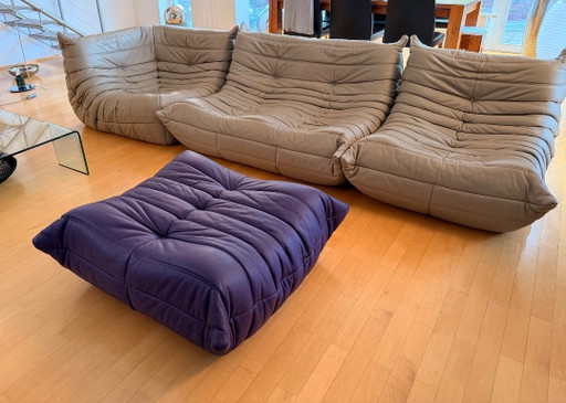 Canapé d'origine Ligne Roset en cuir Togo — Ensemble 4 pièces — Diva Lin/Indigo — avec documentation (photo 2 of 15)