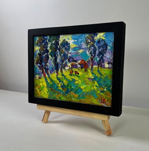 Original Oil Painting Summer Village Landscape Nature speaks in a whisper of grass