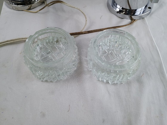 Image 1 of Pair Mid Century Italian Chrome & Glass Wall Sconces 1960s Space Age Sciolari