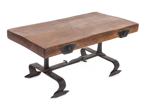 Massief iepenhouten Brutalistische Salontafel, 1950