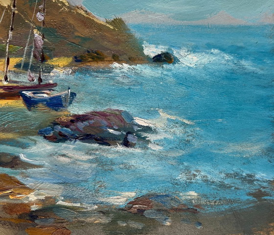 Image 1 of Original Oil Painting Summer Coastal Landscape Sunny day at sea