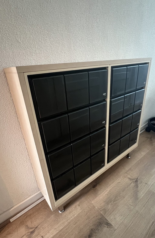 Vintage audio bank cassette tape en cd dressoir 