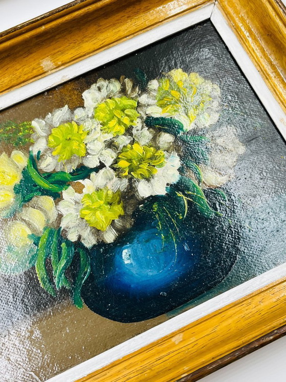 Image 1 of Paire de petites huiles florales vintage encadrées