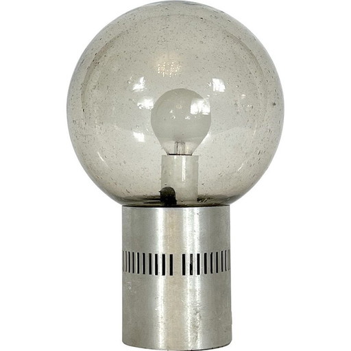 Mid-century aluminum and bullicante glass table lamp by Stilux Milano