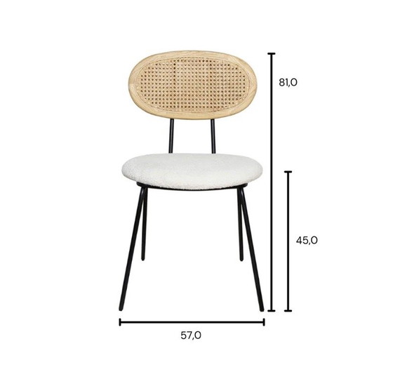 Image 1 of Esszimmerstühle aus Rattan und Bouclé – 6 Stück