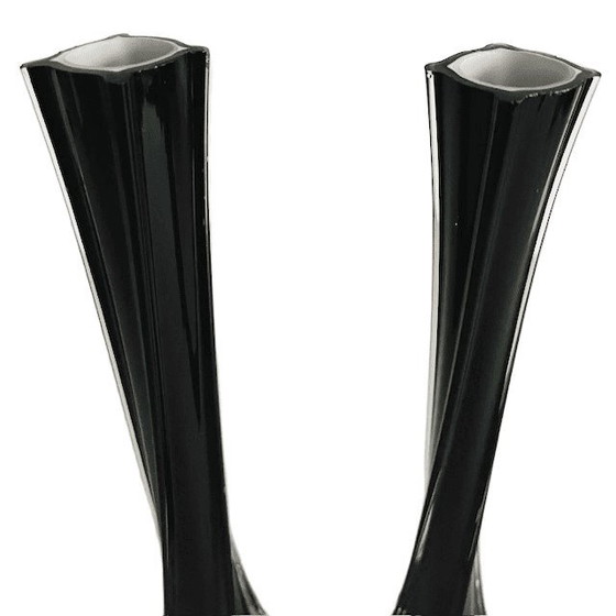Image 1 of Vintage set of mid-century slimline vases in black glass, 1970s