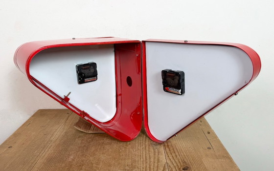 Image 1 of Horloge murale double face Seiko Ships rouge vintage, années 1970