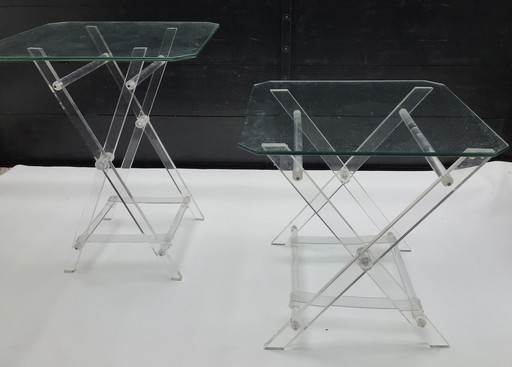 2 tables d'appoint pliantes en plexiglas et en verre, années 1970-80