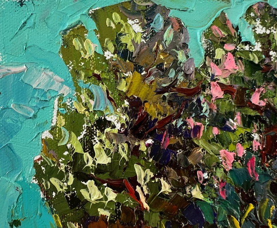 Image 1 of Original Oil Painting Spring Nature Landscape Flowering Chestnut Trees