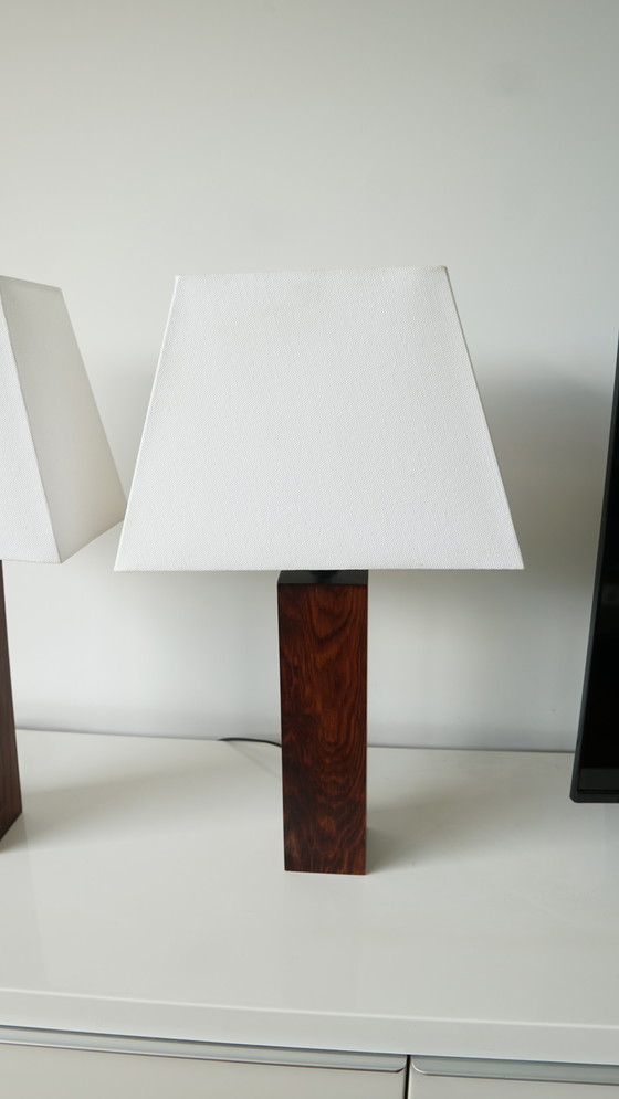 Image 1 of Pair of Mid - Century solid wood table lamps - 1970s